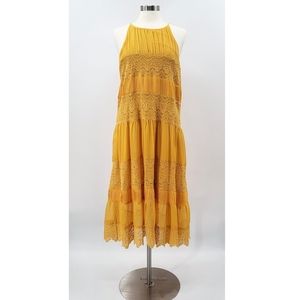 HD in Paris Golden Villanelle Lace and Pleated Tiered Dress